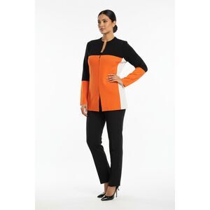 Misook Colorblock Zip-Front Knit Jacket Blazer – Orange / Black / White –Size XL